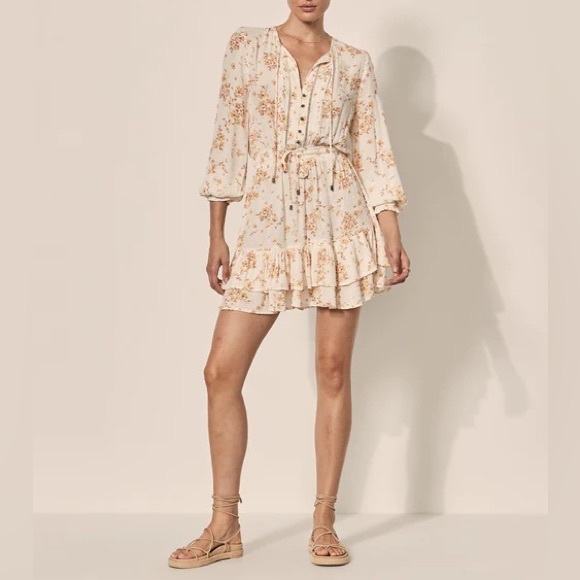 KIVARI Misha Cream Rust Ditsy Long Sleeve Mini Dress NWT - Picture 5 of 16